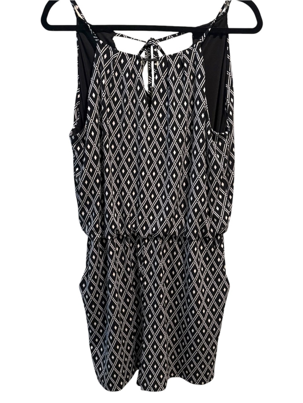 White House Black Market M Black White Geometric Tribal Romper Resort Vacation